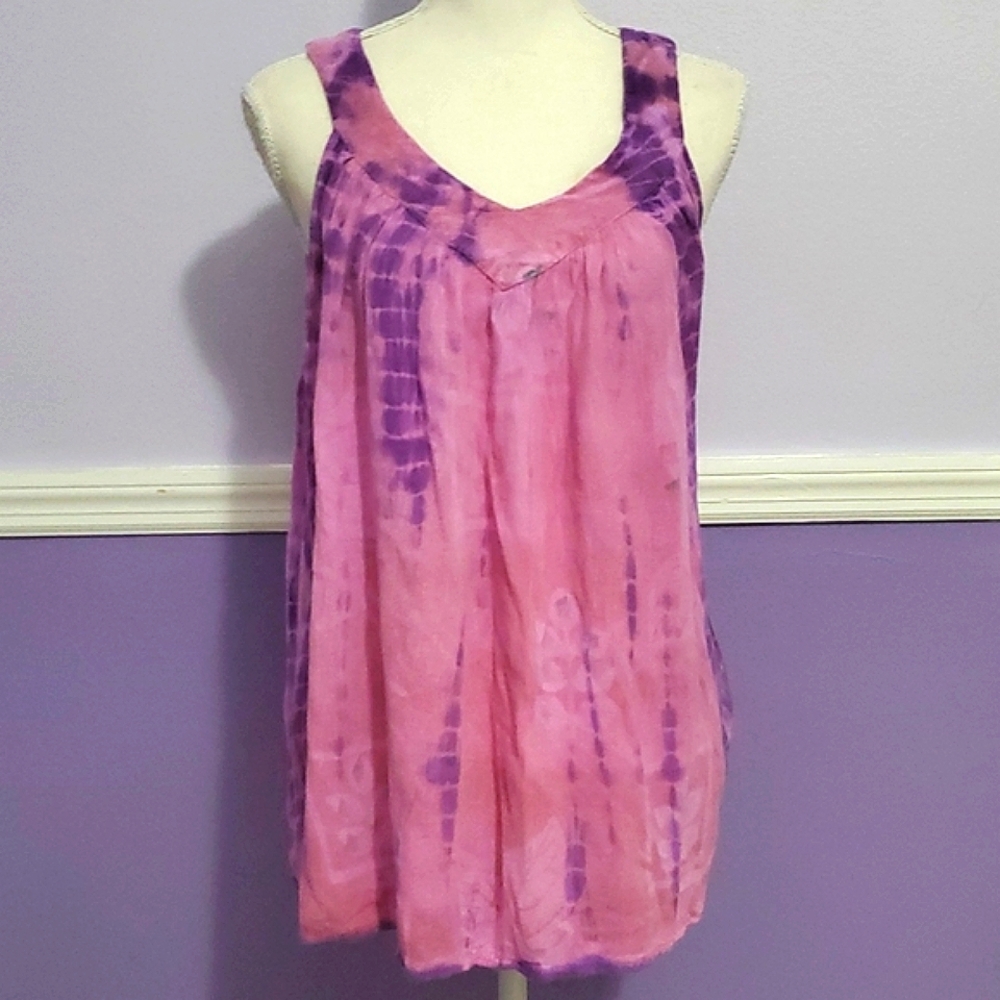 PSD Pink & Purple Tie Dye Boho Beachy Sleeveless Flowy Top OS